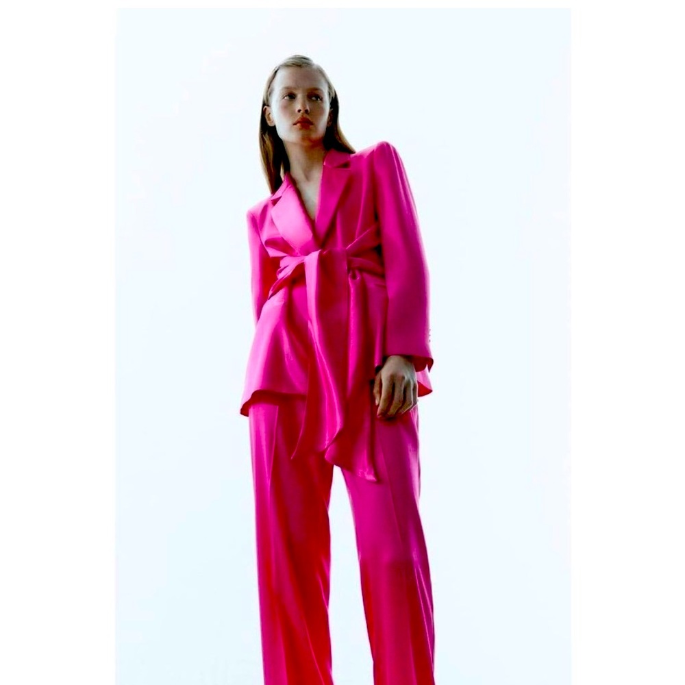 Zara Satin Tie-Front Blazer in Pink/Fuschia (BNWT)